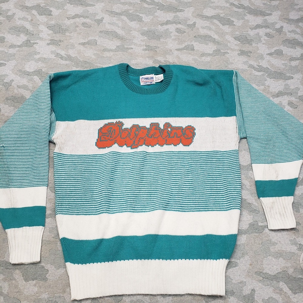 Vintage Miami Dolphins Sweater Men's XL Green NFL Color Block Cliff Engle